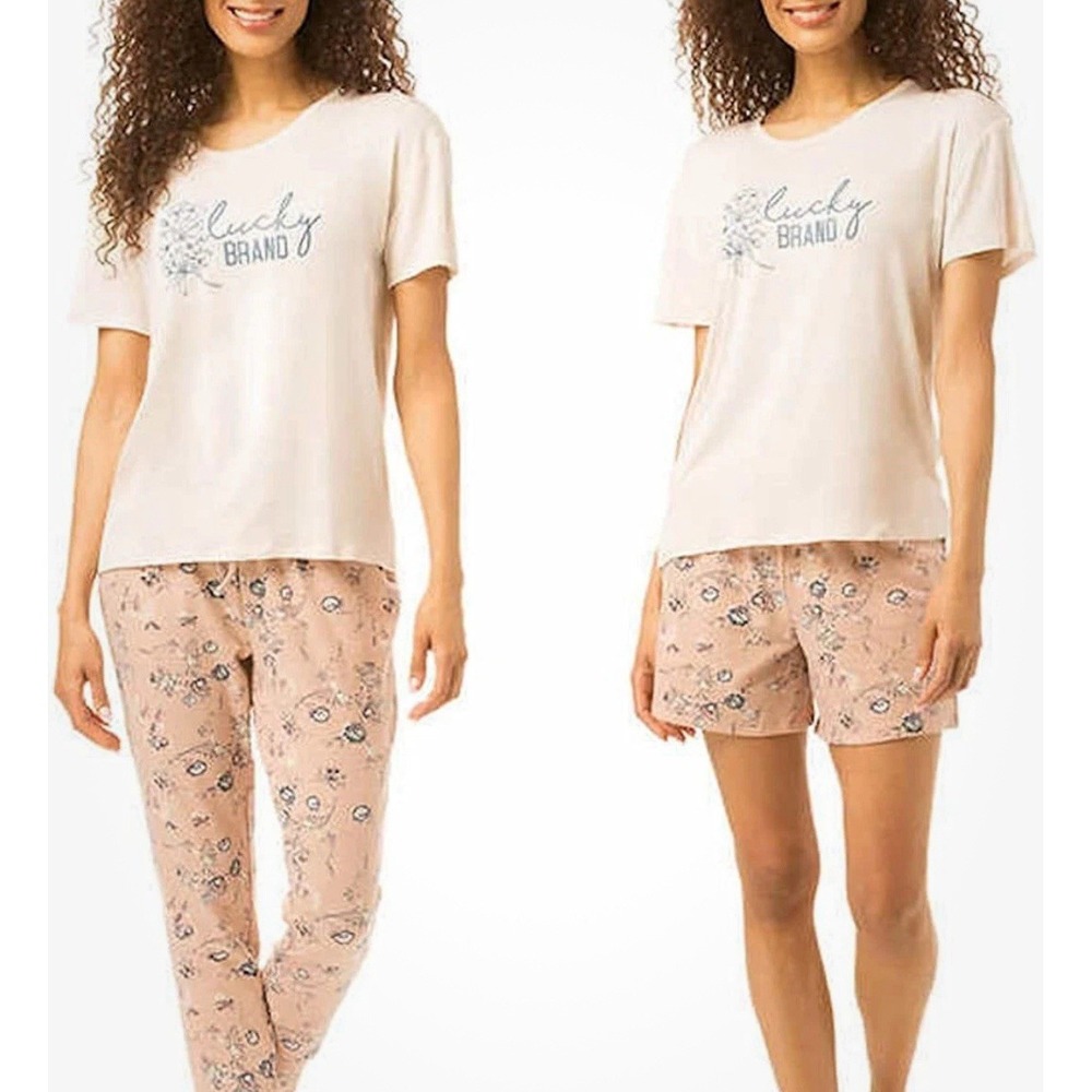 Lucky Brand Women's Size 3X 3 Piece Pajama Set, Tee, Short, Jogger Pants Pink
